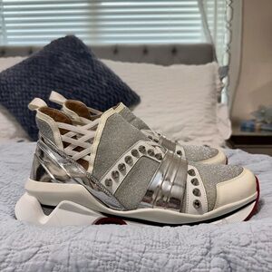 Christian Louboutin Silver and White Sneakers